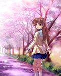  bad_id bad_pixiv_id brown_eyes brown_hair cherry_blossoms chocolat clannad girl_from_the_illusionary_world hikarizaka_private_high_school_uniform long_hair looking_back okazaki_ushio older school_uniform solo sparkle walking 