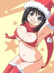  armpits bikini black_hair blush breasts christmas cleavage covered_nipples elbow_gloves glasses gloves grey_eyes hat large_breasts micro_bikini naitou_kouse navel open_mouth original red_gloves santa_costume santa_hat short_hair solo swimsuit thighhighs underboob 