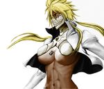  abs arrancar artist_request bleach blonde_hair breasts dark_skin espada green_eyes hair_ornament large_breasts long_hair navel revealing_clothes solo spoilers tattoo tier_harribel underboob 