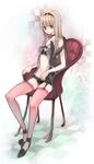  bad_id bad_pixiv_id blonde_hair bra bunny chair checkered choker flat_chest full_body garter_belt garters green_eyes hama_(sleeps) legs lingerie long_hair original panties pink_legwear see-through sitting solo stuffed_animal stuffed_bunny stuffed_toy thighhighs underwear 