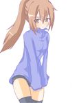  bad_id bad_pixiv_id brown_eyes brown_hair genderswap genderswap_(mtf) kyonko mugi ponytail solo suzumiya_haruhi_no_yuuutsu thighhighs 