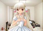  artist_request blonde_hair brown_eyes chii chobits covering covering_breasts dress game_cg long_hair robot_ears very_long_hair 