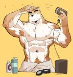  2019 5_fingers anthro biceps black_nose canid canine clothing digital_media_(artwork) fur hi_res kemono male mammal muscular muscular_male nipples syukapong 