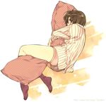  brown_hair copyright_request feet furudori_yayoi glasses hug panties pillow pillow_hug short_hair socks solo underwear 