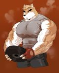  2019 5_fingers anthro biceps canid canine clothing digital_media_(artwork) fur hi_res kemono male mammal muscular muscular_male simple_background solo syukapong 