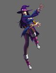  artist_request belt boots eva_(kongai) hat highres kongai long_hair multicolored_hair nail_polish open_mouth purple_nails solo thighhighs two-tone_hair witch witch_hat 