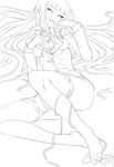  ban feet female_protagonist_(houkago_play) greyscale houkago_play long_hair monochrome pantyhose pantyhose_pull sketch solo very_long_hair 