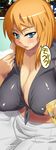  alcohol beer blue_eyes breasts cleavage copyright_request curvy eating huge_breasts midriff preview solo tetrodotoxin 