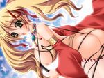  ass bdsm blonde_hair bondage bound breasts detached_sleeves green_eyes gypsy gypsy_(ragnarok_online) hakoiri_nyanko huge_breasts jewelry necklace nipples ragnarok_online ribbon solo twintails whip 