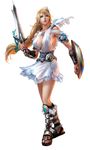 absurdres blonde_hair blue_eyes breasts cleavage highres large_breasts long_hair official_art shield skirt sophitia_alexandra soul_calibur soulcalibur_iv sword tears thighs weapon 