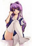  clannad feet fujibayashi_kyou hair_ribbon hikarizaka_private_high_school_uniform long_hair messiah_cage panties pantyshot purple_eyes purple_hair ribbon school_uniform solo thighhighs underwear upskirt white_legwear white_panties 