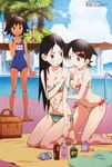  2girls 3girls beach bikini dark_skin fuura_kafuka highres kitsu_chiri multiple_girls sayonara_zetsubou_sensei sekiutsu_maria_taro sekiutsu_maria_tarou sun swimsuit undressing 