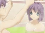  bathing blue_eyes clannad fujibayashi_kyou fujibayashi_ryou multiple_girls screencap water 