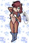  anthro boots breasts chipmunk clothing featureless_crotch footwear ground_squirrel hand_on_breast hi_res mammal mitcheru_kun mostly_nude one_eye_closed open_mouth open_smile open_vest rodent sally_acorn sciurid smile sonic_(series) teal_eyes vest wink 