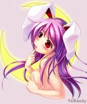  animal_ears breasts bunny_ears covering covering_breasts highres large_breasts long_hair moon purple_hair red_eyes reisen_udongein_inaba solo touhou ysrandy 