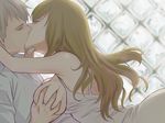  1girl axis_powers_hetalia bad_id bad_pixiv_id breast_grab breasts brown_hair chin_grab closed_eyes couple deep_skin dress grabbing hetero hungary_(hetalia) kiss kome_(vm500) large_breasts long_hair prussia_(hetalia) silver_hair white_dress 