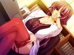  book breasts cleavage crossed_legs dutch_angle game_cg garter_belt huge_breasts lace lace-trimmed_thighhighs legs long_hair naughty_face panties pantyshot purple_eyes purple_hair red_legwear red_panties sakashita_eriko sakimidare sitting solo sumeragi_kohaku thighhighs thighs underwear 