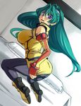  angelica_shalteel ass boots breasts detached_sleeves green_hair looking_back pantyhose sangekimaru solo super_robot_wars super_robot_wars_k teal_hair 