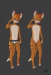  anthro balls briefs bulge clothed clothing cub domestic_cat eldiman felid feline felis flaccid foreskin fur humanoid_penis inner_ear_fluff male mammal navel nipples nude open_mouth orange_fur penis rubbing_eye shirt simple_background solo standing teenager uncut underwear white_fur yawn young 