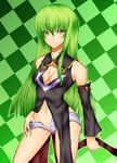  breasts c.c. cleavage code_geass daive detached_sleeves green_hair long_hair medium_breasts solo unzipped 