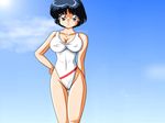  1girl big_breasts bikabika black_hair breasts cameltoe hand_on_hip hips large_breasts nipples ranma_1/2 swimsuit tendo_akane tendou_akane thigh_gap 