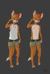  briefs clothed clothing cub domestic_cat eldiman felid feline felis fur inner_ear_fluff male mammal navel nipples open_mouth orange_fur rubbing_eye shirt shorts simple_background solo standing tank_top teenager topless underwear white_fur yawn young 