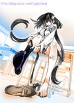  bandages barefoot black_hair black_legwear cavalier_of_the_abyss feet foreshortening from_below juder kneehighs mary_janes open_clothes pov_feet shoes sock_pull socks soles solo toes yuan_(cavalier_of_the_abyss) 