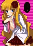  bad_id bad_pixiv_id beatrice flower hair_down long_hair necktie open_clothes open_shirt pink_neckwear shirt solo thighhighs uka_(color_noise) umineko_no_naku_koro_ni 