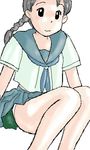  awatake_takahiro black_eyes black_hair lowres panties school_uniform schoolgirl skirt smile underwear upskirt 