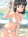  awatake_takahiro beach bikini black_hair blue_eyes short_hair smile swimsuit 