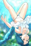  awatake_takahiro black_eyes blue_hair camisole fish panties short_hair underwater underwear upskirt 