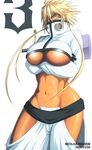  abs arrancar bleach blonde_hair breasts crossed_arms curvy dark_skin espada kei-suwabe large_breasts long_hair navel revealing_clothes solo sword tier_harribel underboob weapon wide_hips 