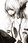  bangs blood breasts fujiwara_no_mokou greyscale long_hair lowres monochrome open_clothes open_shirt ribbon riku_(wana) shirt small_breasts solo touhou 