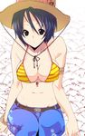  bikini_top black_eyes black_hair breasts cleavage copyright_request hat jakou_nezumi large_breasts short_hair solo 