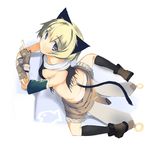  animal_ears blonde_hair blue_eyes boots breasts cat_ears cat_tail chobin fantasy_earth_zero fingerless_gloves gloves lying medium_breasts on_stomach panties short_hair shorts sideboob solo spread_legs tail underwear white_panties 