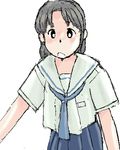  awatake_takahiro black_eyes black_hair lowres school_uniform schoolgirl skirt surprised 