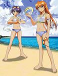  2girls ball barefoot beach beach_volleyball bikini feet legs lyrical_nanoha mahou_shoujo_lyrical_nanoha mahou_shoujo_lyrical_nanoha_strikers multiple_girls okuda_yasuhiro photoshop subaru_nakajima sunglasses swimsuit teana_lanster volleyball 