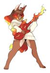  2018 ahoge anthro bottomless canid canine caradhina clothed clothing cosmicminerals digital_media_(artwork) female fire fur grin guitar hair larroqm mammal musical_instrument simple_background smile solo sweater 