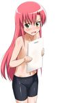  bike_shorts blush covering cutting_board flat_chest hayate_no_gotoku! katsura_hinagiku latex long_hair petite pink_hair pun solo tears topless yellow_eyes youkan 