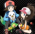  antenna_hair baseball_cap black_(pokemon) blue_eyes brown_eyes brown_hair checkered hat high_ponytail jacket long_hair male mijumaru nintendo open_mouth oshawott pants pignite pokabu pokemon pokemon_(game) pokemon_black_and_white pokemon_bw ponytail shadow shoes short_hair sitting smile smugleaf snivy socks tepig touko_(pokemon) touya_(pokemon) tsutaaja white_(pokemon) wotter zipper 