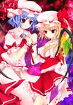  bug butterfly flandre_scarlet frills hat hat_ribbon highres holding_hands insect multiple_girls remilia_scarlet ribbon saki_oka short_hair siblings sisters smile touhou wings wrist_cuffs 