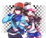  1girl bad_id bad_pixiv_id bag baseball_cap blue_eyes brown_eyes denim denim_shorts efu hat jacket messenger_bag pokemon pokemon_(game) pokemon_bw ponytail shorts shoulder_bag touko_(pokemon) touya_(pokemon) 