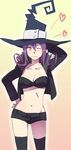  bad_id bad_pixiv_id bandeau blair hat midriff navel one_eye_closed purple_hair short_shorts shorts solo soul_eater strapless thighhighs tubetop witch_hat 