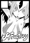  black_border blue_submarine_no_6 border circle_cut flat_chest greyscale lowres monochrome monster_girl mutio oohara_kyuutarou solo 