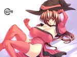 breasts cleavage clothed erect_nipples hat huge_breasts sexy thighhighs witch_hat 