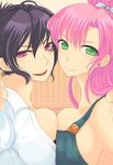  bad_id bad_pixiv_id breast_press breasts copyright_request large_breasts lipstick makeup mole mole_under_mouth multiple_girls overalls pink_hair purple_hair sakurai_unan symmetrical_docking 