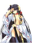  black_hair black_legwear breasts choker hair_ribbon highres hinoue_itaru kurugaya_yuiko large_breasts little_busters! long_hair purple_eyes ribbon sheath solo sword thighhighs unsheathing very_long_hair weapon 