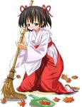  artist_request blush broom japanese_clothes leaf maple_leaf maple_leaves miko peeing peeing_self shaking tears wetting 