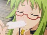  animated animated_gif asu_no_yoichi blush choker closed_eyes food glasses green_hair ikaruga_chihaya popsicle screencap sexually_suggestive solo 