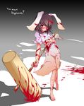  animal_ears barefoot blood english feet guro hammer hujimi inaba_tewi kine mallet one_eye_closed severed_limb smile solo touhou yandere 